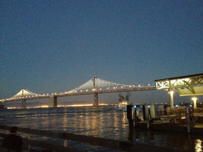 This is NOT the Golden Gate bridge.  It's the less popular sister, the Bay Bridge.